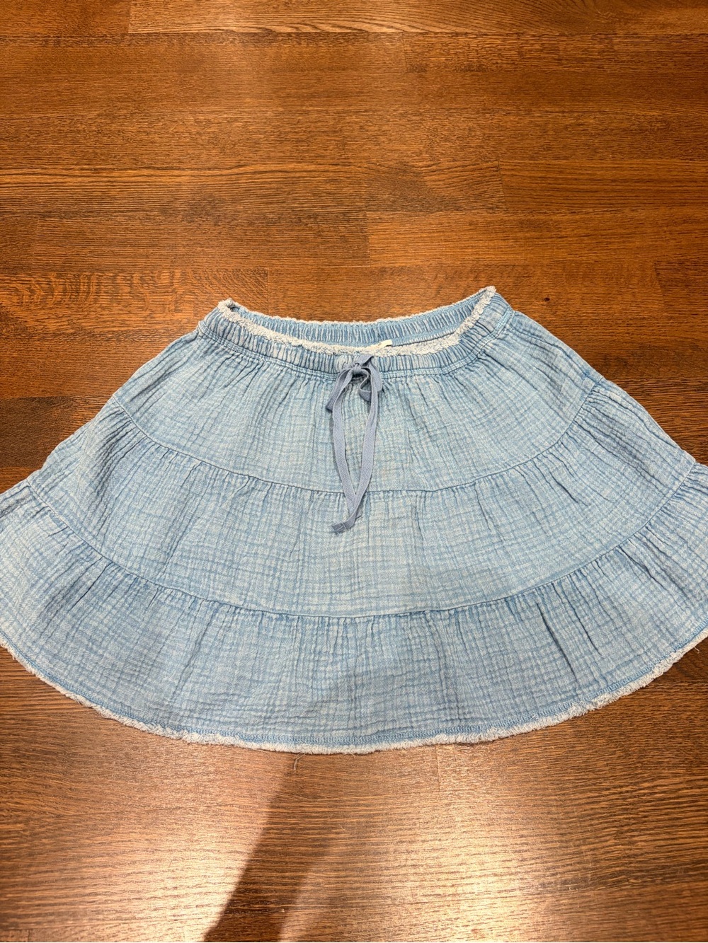 aerie Light Blue Tiered Cotton Skater Skirt with Drawstring Waist
